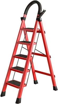 Échelle pliante à 5 marches escabeau large portable usage domestique (rouge). DIAYTAR COTE D'IVOIRE  - votre guichet unique pour des produits discount dans tous les domaines. Redécorez votre maison, améliorez votre cuisine, restez à la pointe de la mode et profitez des derniers gadgets, le tout à des prix exceptionnels. Dites adieu aux achats coûteux et bienvenue aux bonnes affaires !