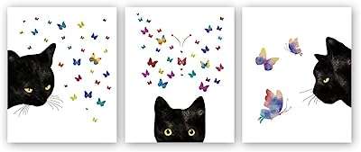 Impression d'art chat noir avec papillon coloré lot de 3 (8". Ne payez pas plus cher ! DIAYTAR COTE D'IVOIRE  vous offre des produits discount de qualité supérieure à des prix abordables. Découvrez notre large sélection d'articles pour la maison, l'électroménager, l'informatique, la mode et les gadgets les plus recherchés. Visitez notre site dès maintenant et bénéficiez de nos offres exclusives pour économiser sur tous vos achats.