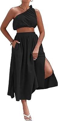 Ensemble deux pièces pour femmes tenues avec haut court à une épaule et jupe. DIAYTAR COTE D'IVOIRE  est votre partenaire de confiance pour des achats en ligne à prix réduits. Explorez notre site pour trouver tout ce dont vous avez besoin, des appareils électroménagers de renom aux gadgets étonnants, et profitez de nos offres exclusives pour réaliser des économies incroyables.