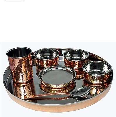 Service de table traditionnel en cuivre bunafayed ensemble d'assiettes indiennes en acier. DIAYTAR COTE D'IVOIRE  - Votre source en ligne pour des produits discount de qualité. Explorez notre boutique en ligne et découvrez une large variété de produits, du petit électroménager aux gadgets les plus en vogue. Profitez de nos prix cassés et trouvez les meilleurs deals pour vos besoins quotidiens.
