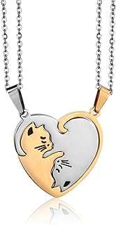 Collier pendentif chat ou cœur meilleure amie de fille avec motif puzzle en acier. DIAYTAR COTE D'IVOIRE  - L'adresse incontournable des chasseurs de bonnes affaires en ligne. Découvrez notre large gamme de produits à prix discount, allant des gadgets innovants aux appareils électroménagers dernier cri. Faites des économies sans sacrifier vos envies !