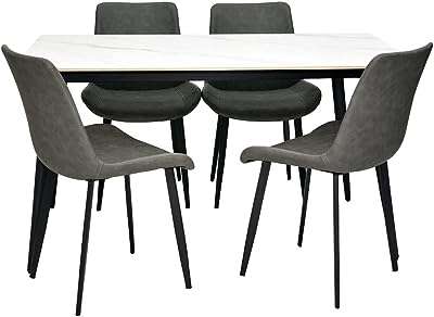 Table à manger 1+4 design moderne en marbre avec pieds en acier et cuir. Économisez sur tous vos achats avec DIAYTAR COTE D'IVOIRE, la boutique en ligne où vous trouverez des produits discount de qualité supérieure. Explorez notre large gamme de produits, allant de la maison à l'électroménager, de l'informatique à la mode et aux gadgets, et faites des affaires incroyables. Profitez de nos offres promotionnelles exclusives et commandez dès maintenant pour une expérience d'achat en ligne à prix réduit.