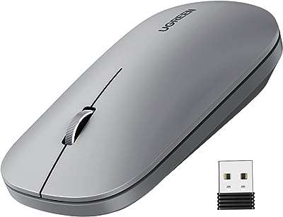 Souris d'ordinateur sans fil silencieuse et ugreen pour ordinateur portable avec adaptateur. Ne payez pas plus cher pour vos achats ! DIAYTAR COTE D'IVOIRE  propose une sélection de produits discount pour tous les budgets, allant de la maison à l'électroménager en passant par l'informatique, la mode et les gadgets. Faites des économies sans compromis sur la qualité !