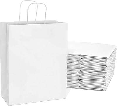 Sacs en papier blanc avec poignées 33 x 26 12 cm. DIAYTAR COTE D'IVOIRE  vous ouvre les portes d'un univers de bonnes affaires. Découvrez notre large gamme de produits discount, allant des indispensables de la maison aux dernières tendances mode, en passant par les gadgets innovants. Profitez d'offres exceptionnelles et de prix imbattables pour des achats malins et éclairés.