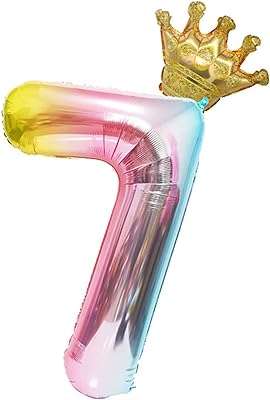 Grand arc en ciel numéro 7 ballons d'anniversaire avec couronne amovible ballon. DIAYTAR COTE D'IVOIRE  - optimisez votre budget sans sacrifier la qualité ! Découvrez notre sélection discount allant des articles de mode aux équipements électroménagers, pour des économies garanties.