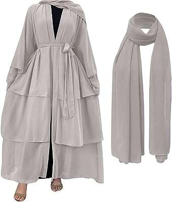 Abaya musulmane en mousseline de soie pour femmes cardigan modeste ouvert sur le devant. DIAYTAR COTE D'IVOIRE  est la référence en matière de produits discount en ligne. Parcourez notre catalogue et trouvez des articles indispensables pour la maison, des appareils électroménagers de qualité, des solutions informatiques abordables, des vêtements tendance et des gadgets à des prix incroyables.