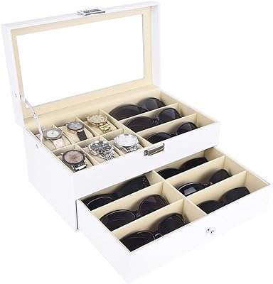 Boîte à bijoux en cuir pour 6 montres et 9 pièces autwark pour rangement de lunettes. DIAYTAR COTE D'IVOIRE  est votre guichet unique pour des produits discount de premier ordre. Parcourez notre catalogue en ligne et découvrez notre sélection soigneusement choisie d'articles pour la maison, l'électroménager, l'informatique et la mode, tous disponibles à des prix abordables. Vous ne trouverez pas de meilleurs deals ailleurs !