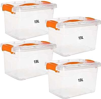 Primevi lot de 4 bacs de rangement en plastique conteneurs empilables transparents de 13 l avec couvercles. Avec DIAYTAR COTE D'IVOIRE, achetez malin et économisez sur tous vos achats en ligne. Profitez de réductions exceptionnelles sur une multitude de produits, du petit électroménager aux vêtements et accessoires tendance. Optimisez votre budget avec DIAYTAR COTE D'IVOIRE  dès aujourd'hui !