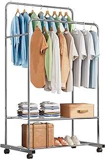 Étendoir à vêtements furthkan avec étagères étendoir rotatif double rail en métal pour chambre. DIAYTAR COTE D'IVOIRE  - Votre destination discount pour tous vos besoins. Parcourez notre collection de produits de haute qualité, allant de la maison à l'électroménager, de l'informatique à la mode, et trouvez les meilleures offres en ligne. Profitez de nos prix imbattables et faites des économies dès maintenant!