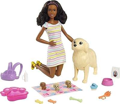 Poupée barbie et animaux de compagnie poupée brune avec maman chien. DIAYTAR COTE D'IVOIRE  est la solution idéale pour les amateurs de bonnes affaires. Notre boutique en ligne propose une gamme complète de produits discount, allant des articles pour la maison à l'informatique, en passant par l'électroménager et la mode. Faites des économies sur vos achats tout en bénéficiant de produits de qualité chez DIAYTAR COTE D'IVOIRE .
