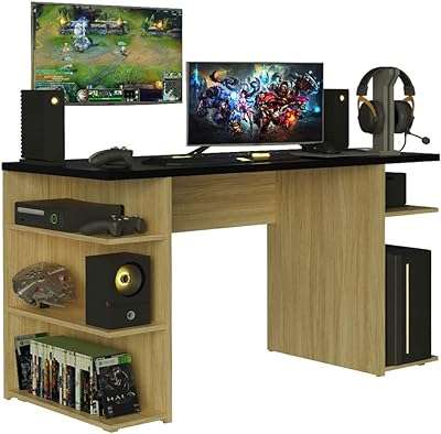 Bureau d'ordinateur de jeu madisa avec 5 étagères et gestion des câbles. Vous recherchez des produits de qualité à prix imbattable pour améliorer votre quotidien ? DIAYTAR COTE D'IVOIRE  est votre solution discount pour tous vos besoins maison et bien-être. Des articles de bricolage aux accessoires de beauté, en passant par le linge de maison, notre catalogue répondra à toutes vos attentes sans pour autant peser sur votre porte-monnaie.