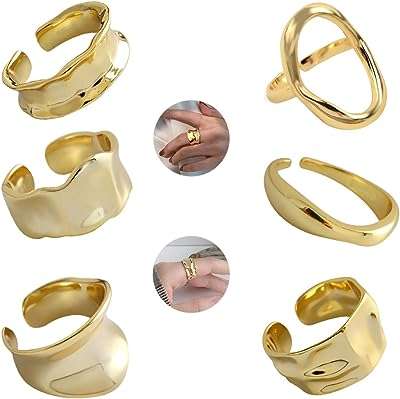 Ensemble de 6 bagues ouvertes en or épaisses pour femmes ensemble. DIAYTAR COTE D'IVOIRE  - le paradis du shopping à prix cassé ! Parcourez notre catalogue en ligne et découvrez une multitude de produits à prix discount, allant des articles de la maison aux gadgets high-tech les plus branchés. Profitez de taux de remise incroyables sur tous vos achats.