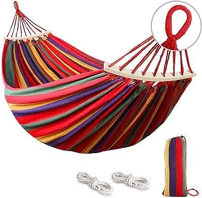 Hamac d'extérieur en coton avec sangles robustes pour arbre à nœuds. DIAYTAR COTE D'IVOIRE, votre boutique en ligne préférée pour dénicher des produits à prix discount. Rendez-vous sur notre site pour trouver toutes les bonnes affaires de la maison à l'électroménager en passant par les gadgets high-tech. Ne sacrifiez pas la qualité pour économiser, optez pour DIAYTAR COTE D'IVOIRE  !