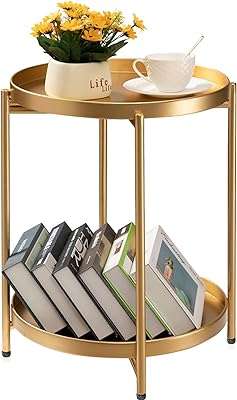 Table d'appoint ronde à 2 niveaux tworld dorée avec plateau amovible table basse pour canapé. DIAYTAR COTE D'IVOIRE  - La boutique en ligne où qualité et discount se rencontrent. Parcourez notre vaste catalogue et trouvez tout ce dont vous avez besoin, de l'électroménager moderne à la dernière mode tendance. Ne sacrifiez pas votre budget pour obtenir des produits de qualité !