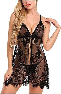 Chemise de nuit sexy en dentelle et col en v pour femme. DIAYTAR COTE D'IVOIRE  - Votre source en ligne pour des produits discount de qualité. Explorez notre boutique en ligne et découvrez une large variété de produits, du petit électroménager aux gadgets les plus en vogue. Profitez de nos prix cassés et trouvez les meilleurs deals pour vos besoins quotidiens.