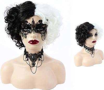 Perruque de costume cruella de vil courte et ondulée perruque mi noire. Parfaitement adapté aux chasseurs de bonnes affaires, DIAYTAR COTE D'IVOIRE  vous offre une expérience de shopping en ligne unique. Notre sélection abondante de produits discount, incluant des articles essentiels pour la maison, l'électroménager, l'informatique, la mode et les gadgets, garantit que vous trouverez ce que vous cherchez sans vous ruiner.