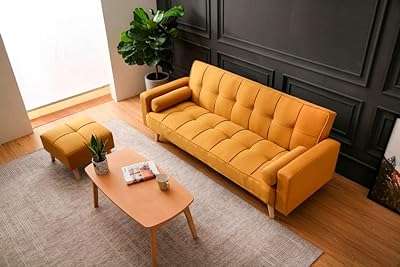 Canapé lit de luxe en tissu léger avec accoudoir carré (jaune). Explorez DIAYTAR COTE D'IVOIRE  et découvrez une variété impressionnante de produits discount pour la maison, l'électroménager, l'informatique et la mode. Avec des offres irrésistibles et une livraison rapide, faites des économies tout en obtenant des produits de qualité.