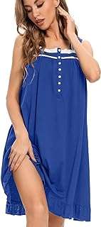 Chemise de nuit pour femme sans manches en coton douce chemise