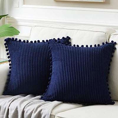 Fancy home lot de 2 housses de coussin décoratives en velours côtelé bleu marine avec pompons. Ne cherchez pas plus loin pour trouver des produits de qualité à prix réduits. DIAYTAR COTE D'IVOIRE  est votre destination en ligne pour tous vos besoins en produits discount, de la maison à l'électroménager, de l'informatique à la mode. Faites des économies substantielles et trouvez les articles parfaits, adaptés à votre budget.