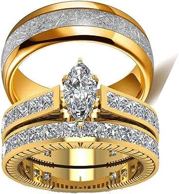 Deux bagues de couple pour femmes en or jaune 10 carats avec zircone. DIAYTAR COTE D'IVOIRE  - la boutique en ligne par excellence pour des achats malins. Explorez notre gamme complète de produits discount, allant des indispensables pour la maison à la dernière technologie, sans oublier les dernières tendances mode. Économisez gros en achetant intelligemment avec nous.