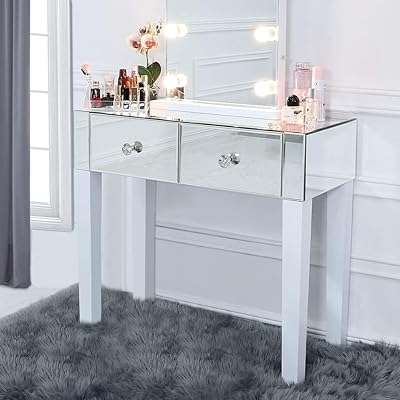 Coiffeuse avec miroir et pieds en bois blanc brillant 2 tiroirs pour vanités de chambre. Trouvez les meilleures affaires en ligne chez DIAYTAR COTE D'IVOIRE  - une boutique généraliste offrant une variété de produits discount allant de l'électroménager aux articles high-tech, sans oublier les vêtements et les accessoires tendances. Découvrez un choix incroyable de produits de qualité à des prix imbattables !