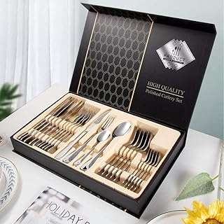 Couverts en argenterie 24 pièces avec coffret cadeau ensemble de couverts en acier inoxydable pour 6. DIAYTAR COTE D'IVOIRE, votre destination shopping pour toutes les bonnes affaires. Découvrez notre large gamme de produits discount, des accessoires de mode aux articles pour animaux de compagnie. Faites des économies sur tous vos achats avec DIAYTAR COTE D'IVOIRE .