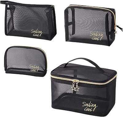 Trousse de maquillage de voyage en maille 4 pièces trousse de toilette maquillage pochette toilette avec fermeture. DIAYTAR COTE D'IVOIRE  vous offre une expérience d'achat en ligne unique en proposant une multitude de produits discount dans différents domaines. Faites-vous plaisir sans vous ruiner en choisissant parmi notre sélection de produits pour la maison, l'électroménager, l'informatique, la mode et bien plus encore.