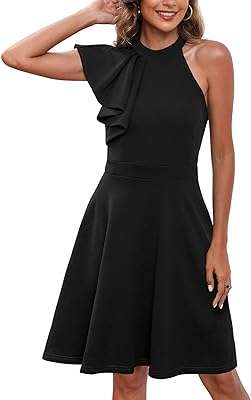 Robe d'été décontractée à col licou pour femmes sans manches volants. Découvrez DIAYTAR COTE D'IVOIRE  et profitez de notre sélection exceptionnelle de produits discount à des prix imbattables. Que vous recherchiez des appareils électroménagers de qualité, des gadgets high-tech dernier cri ou des accessoires de mode à petit prix, vous trouverez tout cela dans notre boutique en ligne.