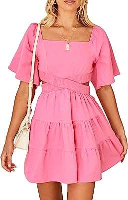 Robe d'été pour femmes col carré manches courtes taille croisée mini robe de ́contractée. Bienvenue sur DIAYTAR COTE D'IVOIRE, votre source incontournable pour des achats malins en ligne. Explorez notre sélection diversifiée de produits discount, qui comprend tout, des indispensables quotidiens aux derniers gadgets technologiques. Profitez de nos prix imbattables et réalisez des économies dès aujourd'hui !