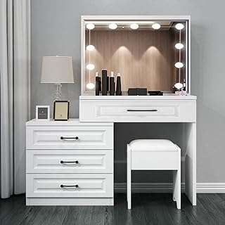 Ensemble coiffeuse avec miroir éclairé et tabouret rembourré meuble de maquillage avec tiroirs de rangement pour filles. DIAYTAR COTE D'IVOIRE  : votre destination en ligne pour des achats discount en toute facilité. Explorez notre vaste sélection de produits comprenant des articles pour la maison, des appareils électroniques, des vêtements à la mode et bien plus encore. Profitez des meilleurs prix et faites de bonnes affaires chez DIAYTAR COTE D'IVOIRE  !
