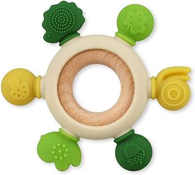Jouets de dentition pour bébé anneaux à mâcher en silicone avec bois