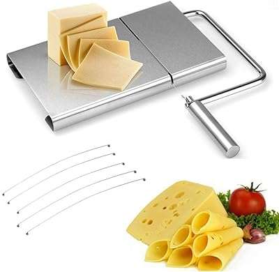 Trancheuse à fromage trancheuse fromage en acier inoxydable avec planche découper en fil durable et beurre. DIAYTAR COTE D'IVOIRE  - Votre destination en ligne pour des affaires incroyables. Rendez-vous sur notre site et découvrez un choix sensationnel de produits discount, qu'il s'agisse de l'électroménager indispensable, de l'informatique à la pointe ou des dernières tendances en matière de mode.