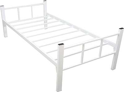 Lit simple rigide en acier robuste avec cadre (sans matelas) blanc. DIAYTAR COTE D'IVOIRE  - La boutique en ligne qui rend les bonnes affaires accessibles à tous. Parcourez notre sélection de produits discount, de l'électroménager pratique à la mode abordable, tout en profitant de notre engagement envers la qualité. Ne payez plus trop cher pour ce dont vous avez besoin, faites vos achats malins chez nous !