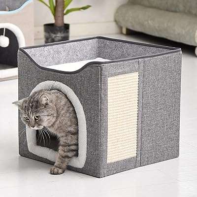 Lit pour chat d'intérieur grande grotte avec griffoir cachette pliable (lit. DIAYTAR COTE D'IVOIRE, votre destination incontournable pour des produits discount de qualité. Que vous recherchiez des articles pour la maison, l'électroménager, l'informatique, la mode ou les gadgets, notre boutique en ligne saura répondre à tous vos besoins sans vous ruiner !