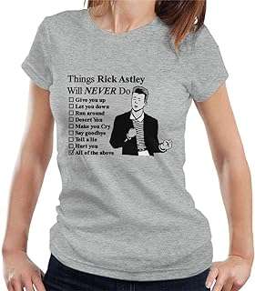 Les choses que rick astley ne fera jamais t shirt pour femme. DIAYTAR COTE D'IVOIRE  : la boutique en ligne incontournable pour des achats discount dans tous les domaines. Parcourez notre sélection variée allant des produits pour la maison à la technologie dernier cri en passant par la mode tendance. Obtenez des produits de qualité à des prix compétitifs, tout en profitant d'une expérience de shopping en ligne optimale avec DIAYTAR COTE D'IVOIRE  !