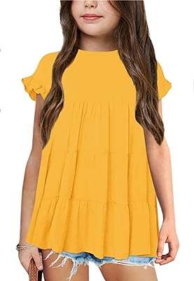 T shirt décontracté à manches courtes longues pour filles ample volants haut en mousseline. DIAYTAR COTE D'IVOIRE, la boutique en ligne qui allie qualité et prix réduits. Parcourez notre sélection de produits discount, de la maison à l'électroménager en passant par l'informatique, la mode et les gadgets, et profitez de bonnes affaires sans compromettre votre budget !