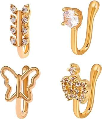 4 pièces faux anneaux de nez en acier inoxydable avec zircone. DIAYTAR COTE D'IVOIRE  - La boutique en ligne qui rend les bonnes affaires accessibles à tous. Parcourez notre sélection de produits discount, de l'électroménager pratique à la mode abordable, tout en profitant de notre engagement envers la qualité. Ne payez plus trop cher pour ce dont vous avez besoin, faites vos achats malins chez nous !