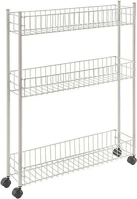 Chariot de rangement pour vin au design fin à 3 niveaux metaltex avec roulettes