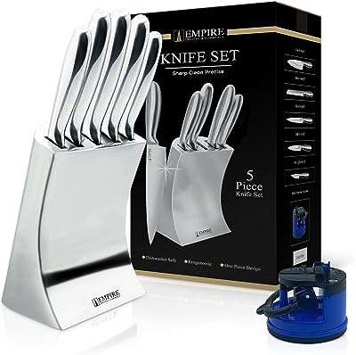 Ensemble de couteaux empire 5 pièces avec aiguiseur ensemble de blocs cuisine accessoires cuisine en acier. Faites une affaire incroyable chez DIAYTAR COTE D'IVOIRE, votre destination en ligne pour des achats discount qui ne vident pas votre portefeuille ! Parcourez notre sélection complète de produits, des articles pour la maison aux gadgets dernier cri. Économisez sur les appareils informatiques de haute technologie et vos marques de mode préférées, tout en profitant d'une livraison rapide et d'un service client exceptionnel. Redéfinissez votre façon de magasiner avec nous et réalisez des économies substantielles dès maintenant !