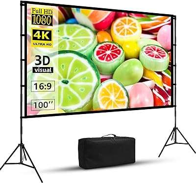 Écran de projecteur portable de 100 pouces avec support 16:9 hd 4k pour cinéma. Trouvez les meilleures affaires en ligne chez DIAYTAR COTE D'IVOIRE  - une boutique généraliste offrant une variété de produits discount allant de l'électroménager aux articles high-tech, sans oublier les vêtements et les accessoires tendances. Découvrez un choix incroyable de produits de qualité à des prix imbattables !
