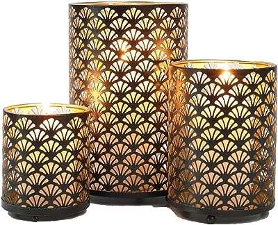 Design ensemble de 3 bougeoirs ouragan en métal bronze vintage