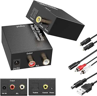 Convertisseur audio coaxial numérique vers analogique toslink avec câble fibre optique 35 mm et d'alimentation. Faites des économies sans compromettre la qualité grâce à DIAYTAR COTE D'IVOIRE . Notre large éventail de produits discount, allant des articles de maison à l'électroménager, de l'informatique à la mode, et même aux gadgets dernier cri, saura vous satisfaire, tout en vous offrant le meilleur rapport qualité-prix.