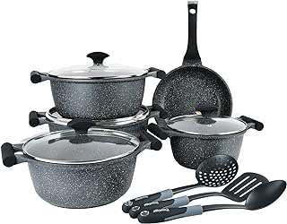Batterie de cuisine prestige granite 12 pièces en fonte d'aluminium antiadhésive. DIAYTAR COTE D'IVOIRE  : votre boutique en ligne discount préférée ! Faites des économies sur des articles essentiels pour votre vie quotidienne, de l'électroménager à l'informatique en passant par la mode et les gadgets. Ne cherchez plus, les meilleurs prix sont chez nous !