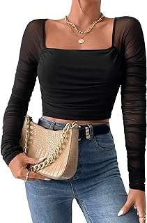 Haut court élégant à volants et manches longues en maille contrastée col carré pour femme. Ne dépensez pas plus que nécessaire, et optez pour DIAYTAR COTE D'IVOIRE  ! Notre boutique en ligne spécialisée dans les produits discount propose une large gamme d'articles pour la maison, l'électroménager, l'informatique, la mode et les gadgets, tous offerts à des prix défiant toute concurrence. Profitez de cette opportunité pour économiser tout en vous offrant ce dont vous avez besoin.