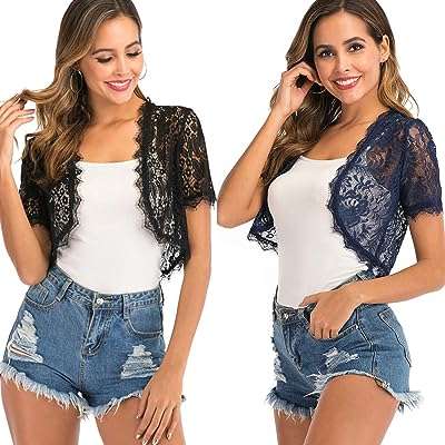 Cardigan boléro léger à manches courtes en dentelle pour femmes ouvert sur le devant. Bienvenue chez DIAYTAR COTE D'IVOIRE, votre destination en ligne pour des produits discount à prix imbattables ! Que vous ayez besoin d'électroménager, d'articles pour la maison, de gadgets high-tech, de vêtements à la mode ou d'accessoires informatiques, nous avons tout ce qu'il vous faut. Faites des économies tout en profitant de la meilleure qualité grâce à notre large gamme de produits.