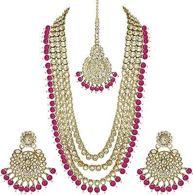Parure de bijoux avec collier long de mariée indienne plaqué or 18. DIAYTAR COTE D'IVOIRE  - la source ultime de produits discount pour toutes vos envies. Parcourez notre gamme variée, allant de l'informatique à la mode et choisissez parmi une multitude de produits de qualité à des prix qui font sourire votre portefeuille.