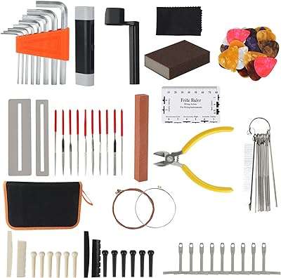 Kit d'outils d'entretien de réparation de guitare professionnel de 86 pièces avec cordes. DIAYTAR COTE D'IVOIRE  - votre partenaire pour un shopping discount en ligne réussi. Parcourez notre assortiment complet de produits discount, incluant tout ce dont vous avez besoin pour la maison, l'électroménager, l'informatique, la mode et les gadgets. Profitez de nos prix avantageux et faites des économies sur vos achats en ligne, sans compromis sur la qualité.