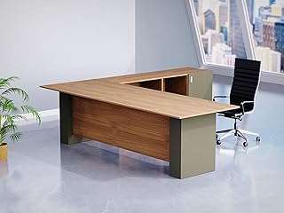 Table de travail en forme de l mahmayi avec étagères de rangement et armoire pour ordinateur. DIAYTAR COTE D'IVOIRE  - optimisez votre budget sans sacrifier la qualité ! Découvrez notre sélection discount allant des articles de mode aux équipements électroménagers, pour des économies garanties.