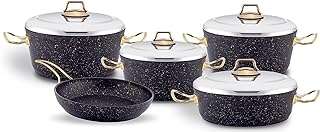 Batterie de cuisine home maker granite 9 pièces avec couvercle en acier noir et or. Découvrez DIAYTAR COTE D'IVOIRE, la boutique en ligne où vous trouverez des articles discount pour tous les aspects de votre vie quotidienne. Que vous recherchiez des équipements pour la maison, des appareils électroniques dernier cri, des vêtements à la mode ou des gadgets innovants, notre vaste sélection de produits vous garantit des économies substantielles sans sacrifier la qualité. Faites des achats malins et profitez de prix imbattables avec DIAYTAR COTE D'IVOIRE .