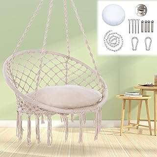 Chaise balançoire ba en macramé avec oreiller suspendu et kits de suspension. DIAYTAR COTE D'IVOIRE  deviendra rapidement votre référence pour tous vos besoins discount en ligne. Découvrez notre vaste assortiment de produits allant des indispensables de la maison aux dernières innovations technologiques, en passant par les vêtements et les accessoires de mode à prix cassés. Profitez de notre offre exceptionnelle dès maintenant !